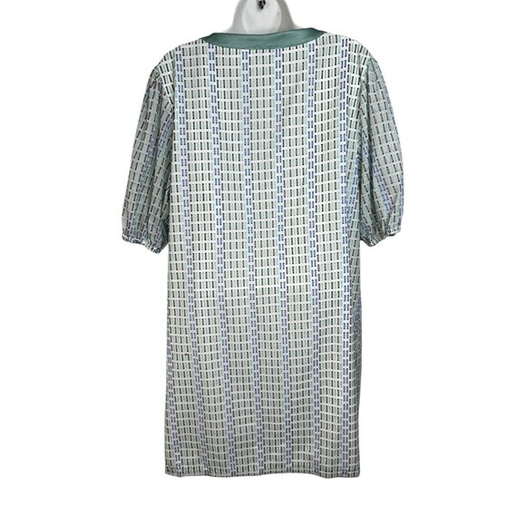 SEDGE Selma Dress Mini Puff Sleeve Notch Neck Luxury White Green Blue Large - Picture 8 of 11